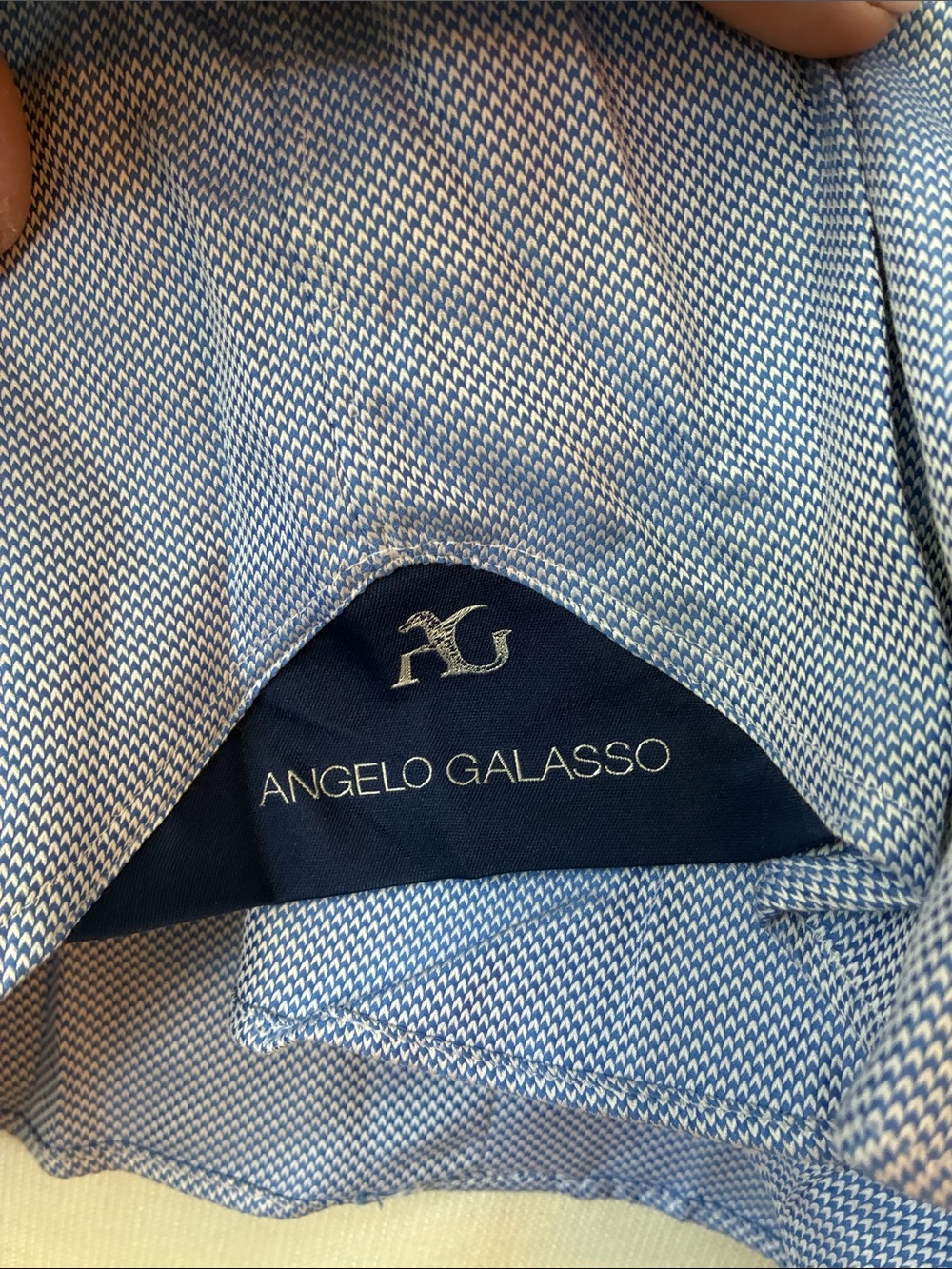 Angelo Galasso Blue Embroidered Dress Shirt Label - Picture 8 of 15